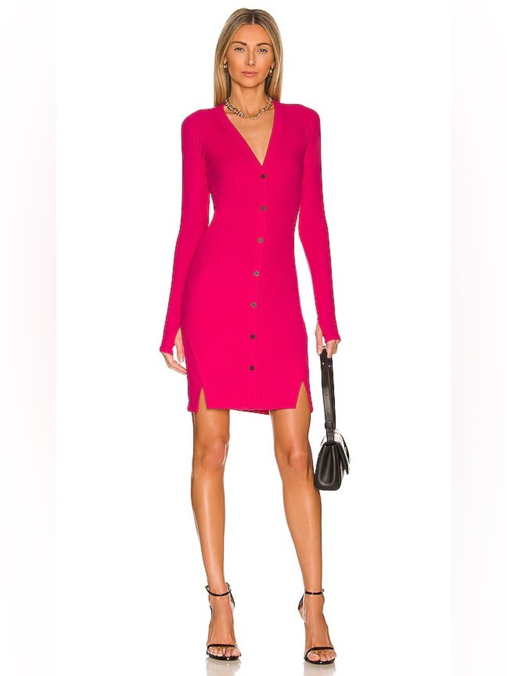 ALIX NYC Virginia Long Sleeve Ribbed Jersey Knit Mini Dress in Cerise size L